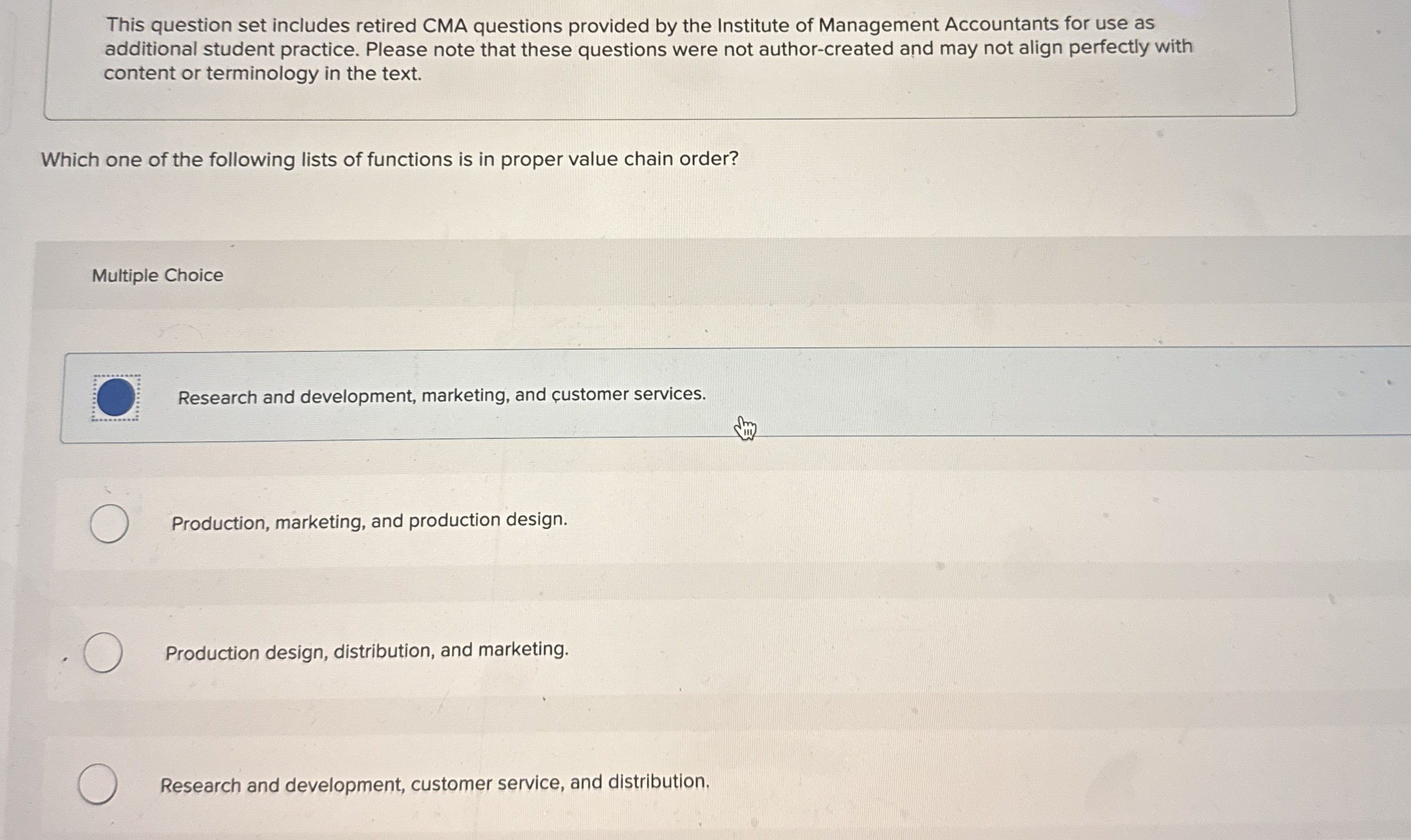 This question set includes retired CMA questions