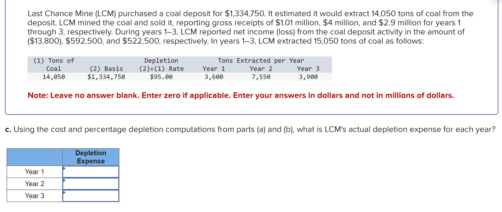 Last Chance Mine ( LCM ) purchased a coal deposit