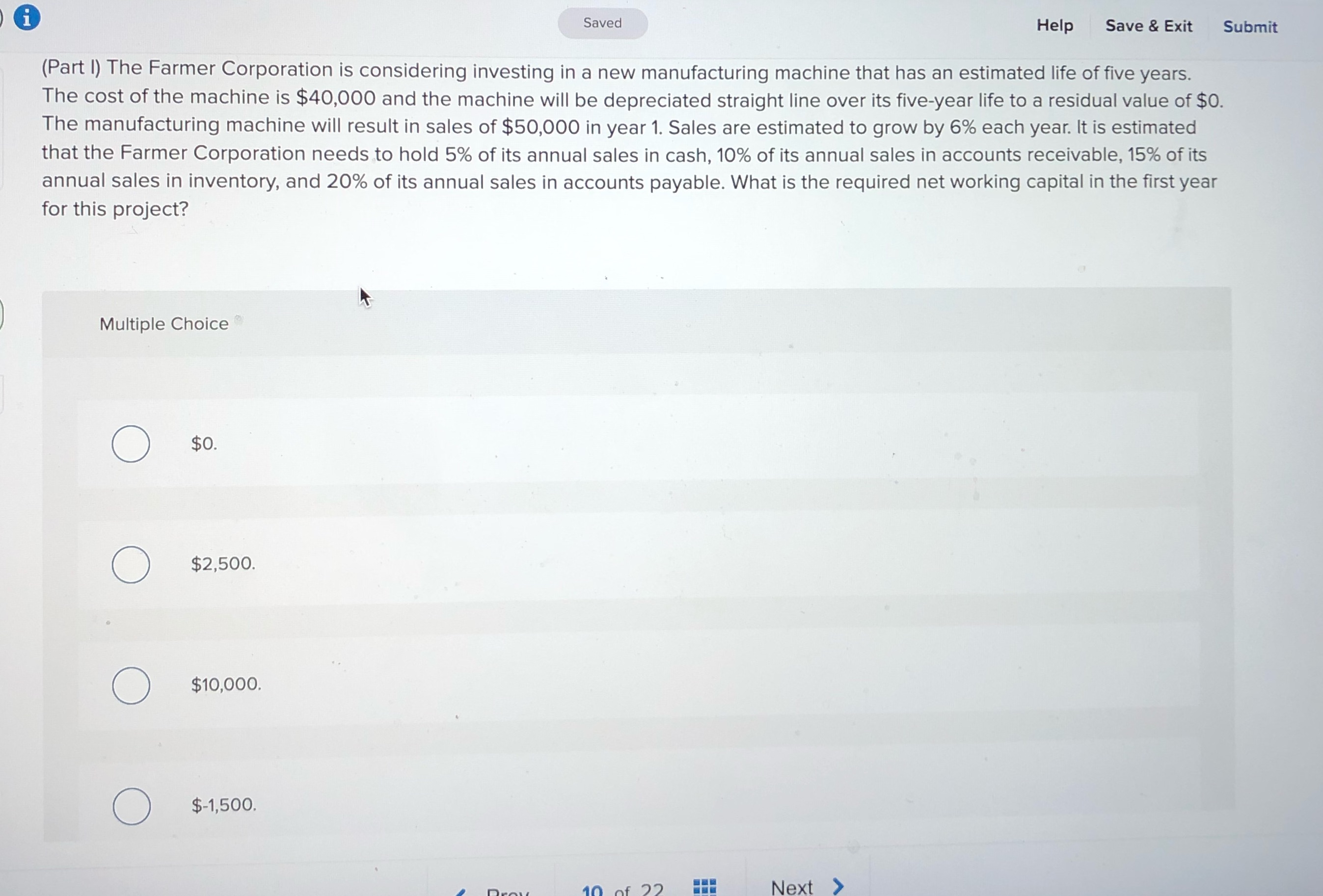 10 corporate finance mc Saved Help Save & Exit