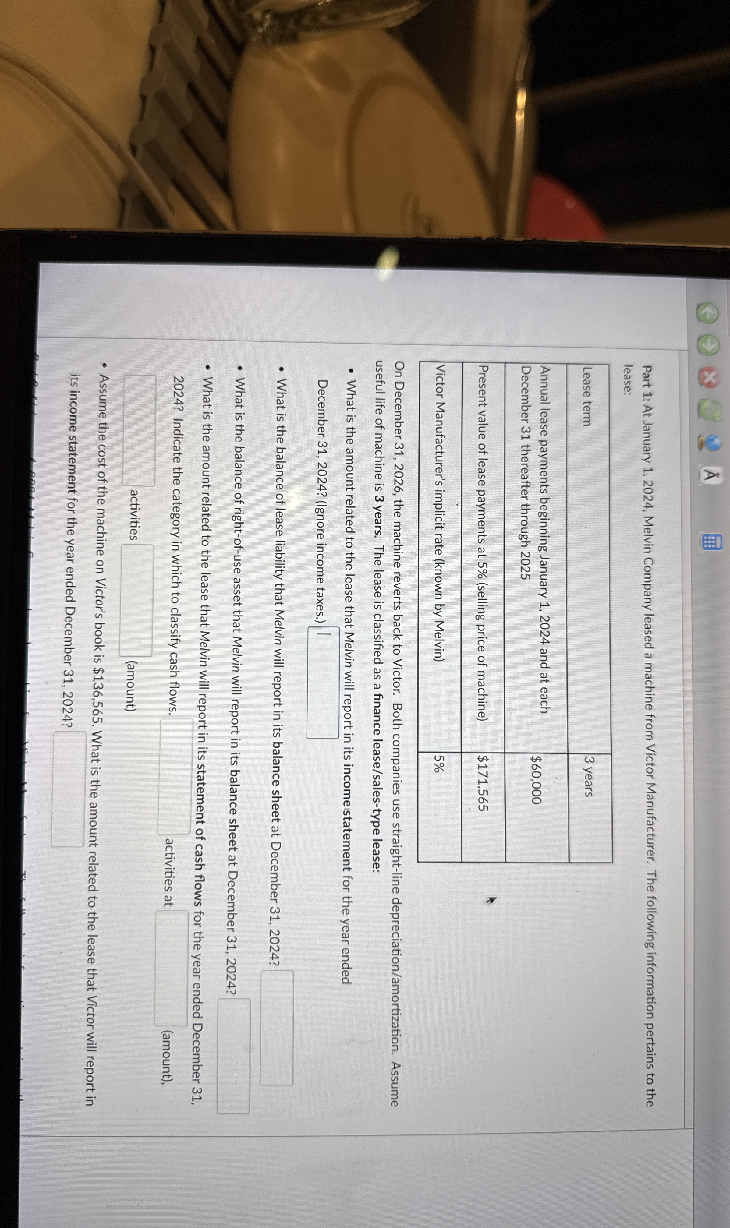 Part 1 : At January 1 , 2 0 2 4 , Melvin Company