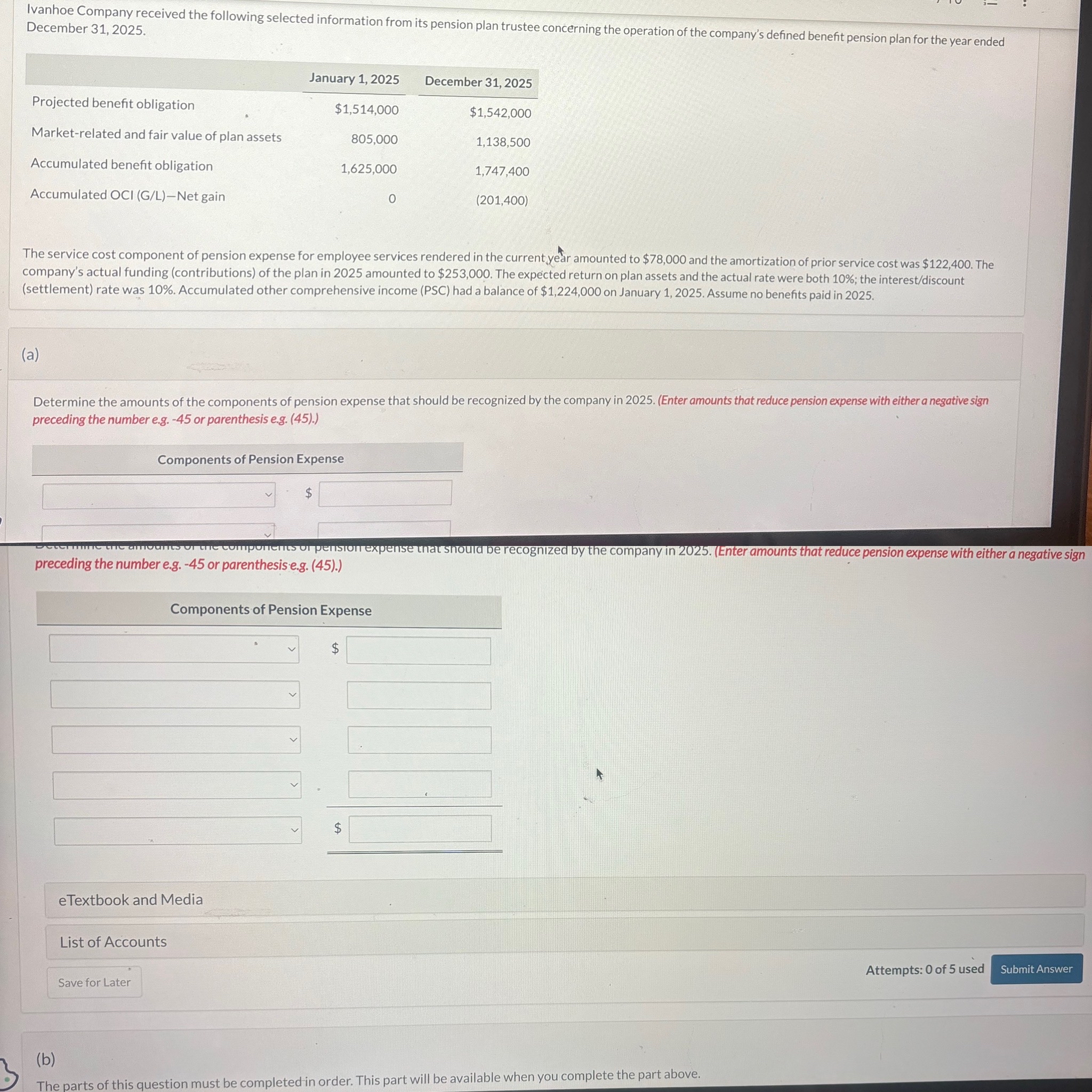 Ivanhoe Company received the following selected