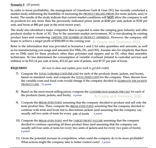 Scenario 1 (30 points) Grandiose Garb & Gear (3G)