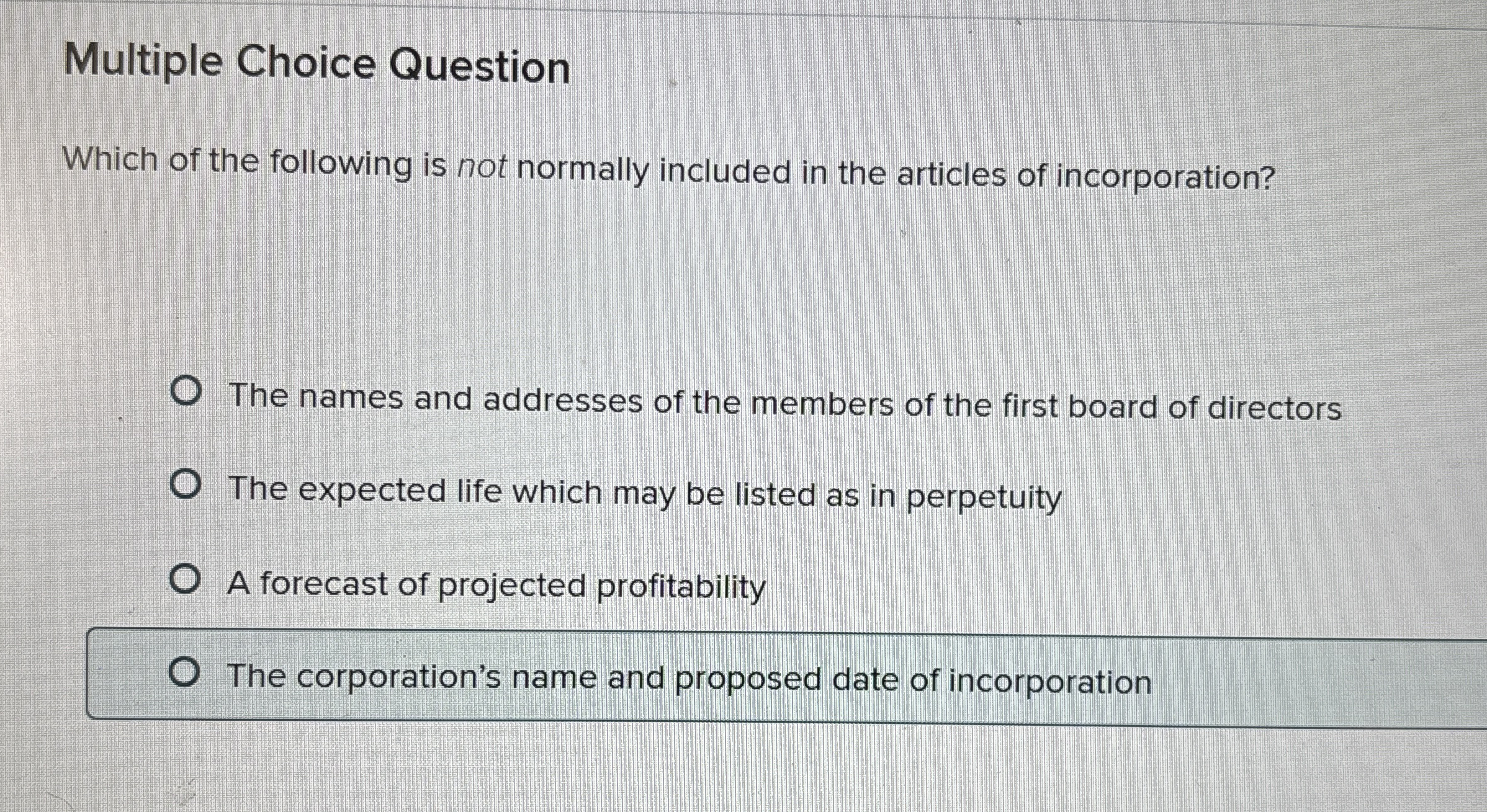 Multiple Choice Question Which of the following