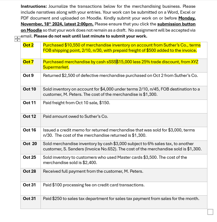 Instructions: Journalize the transactions below