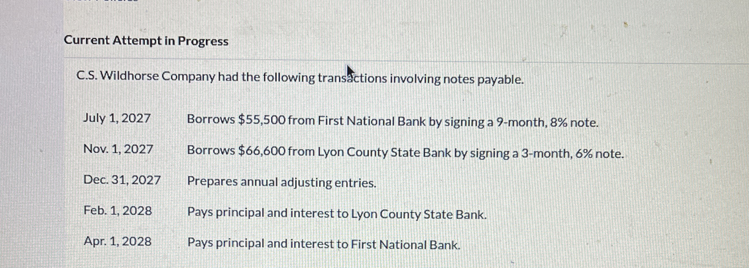 Current Attempt in Progress C . S . Wildhorse