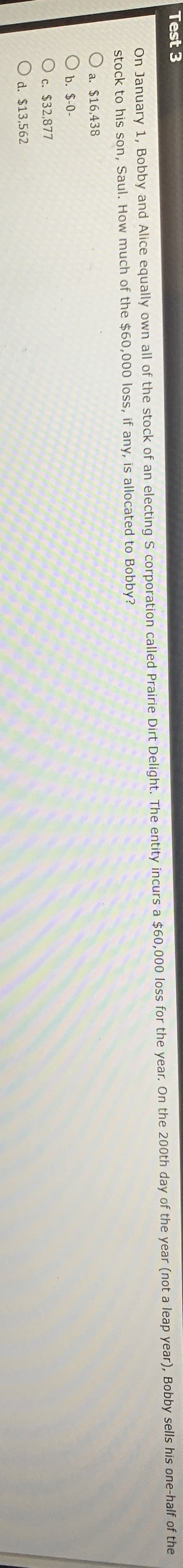 Test 3 On January 1 , Bobby and Alice equally own