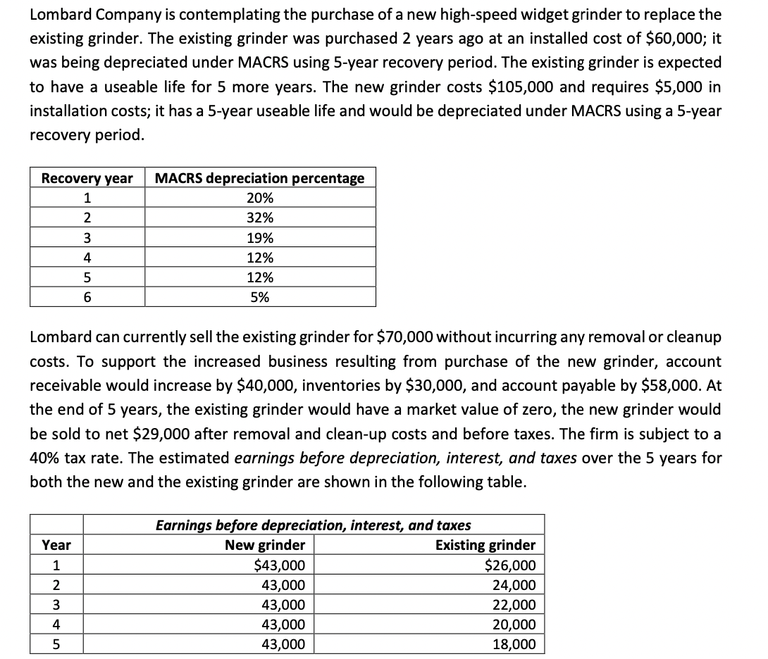 Lombard Company is contemplating the purchase of