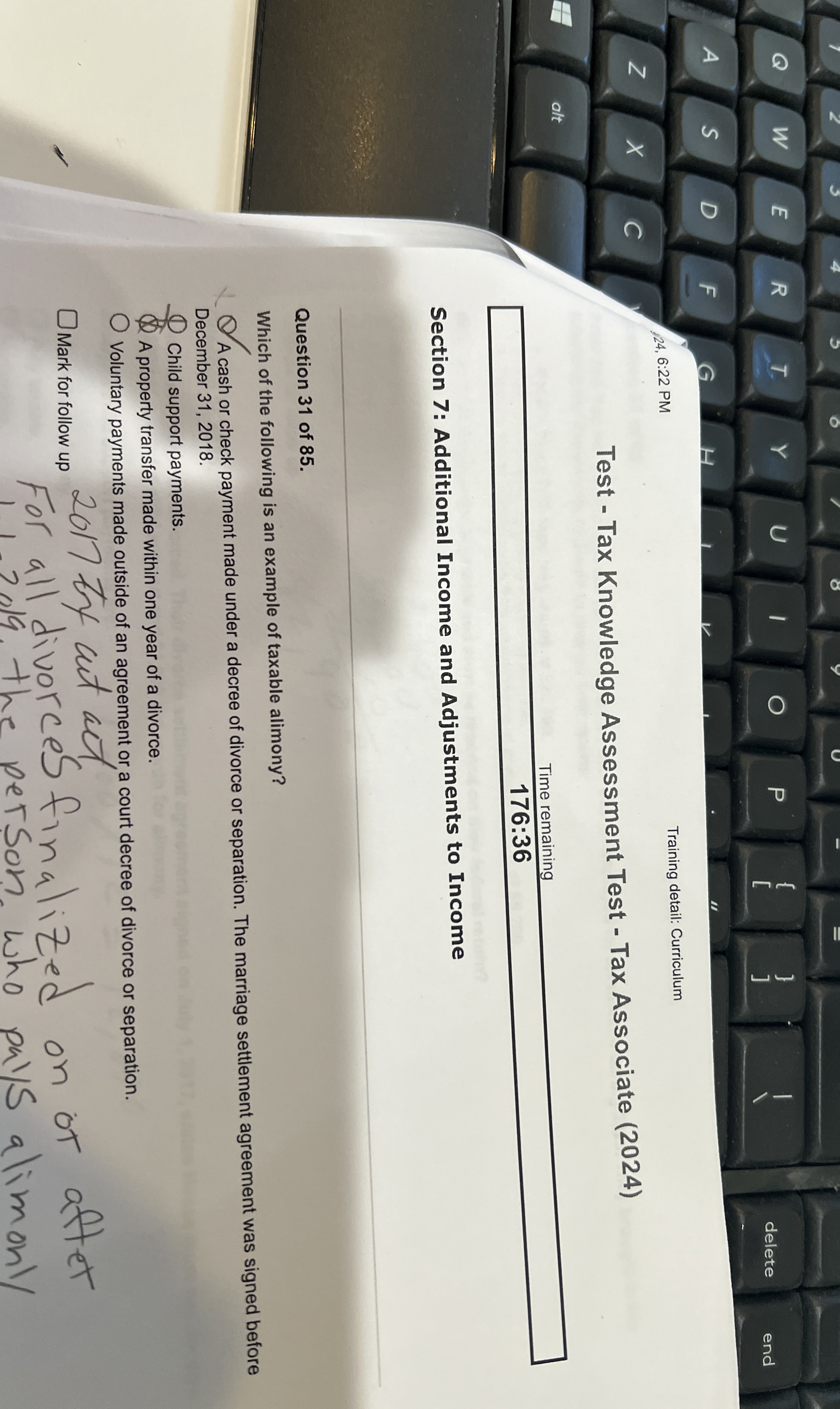 Training detail: Curriculum Test - Tax Knowledge