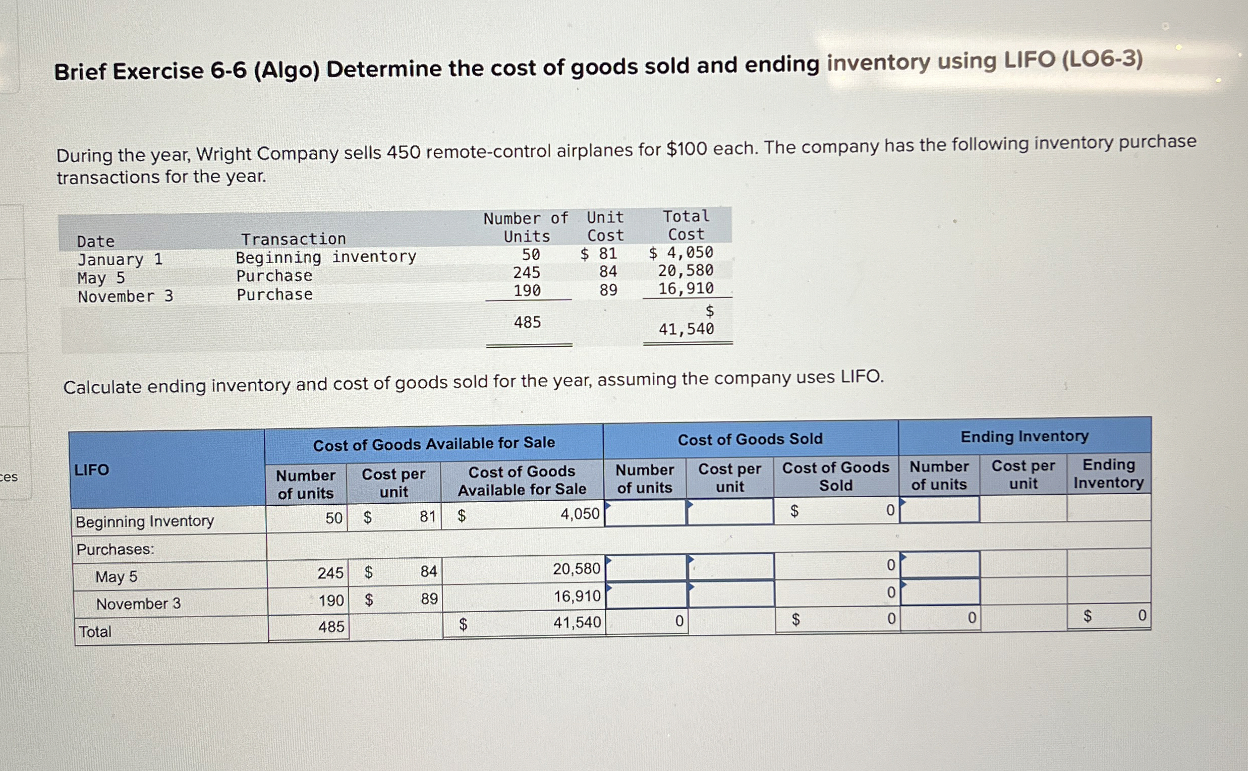 Brief Exercise 6 - 6 ( Algo ) Determine the cost