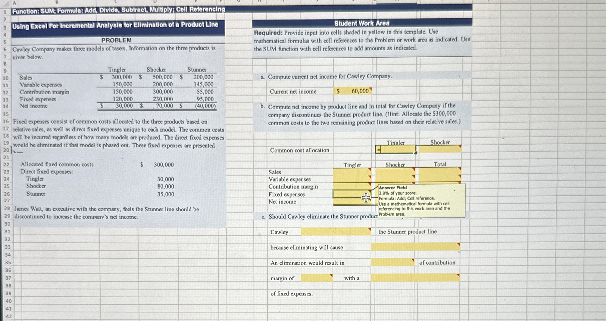 Function: SUMB Formula: Add, Divide, Subtract,