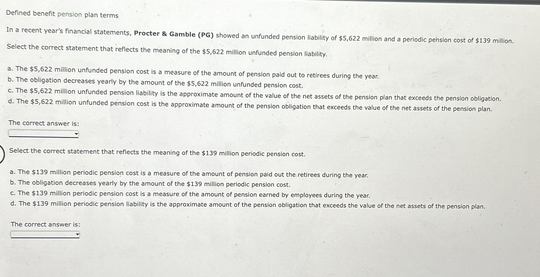 Defined benefit pension plan terms In a recent