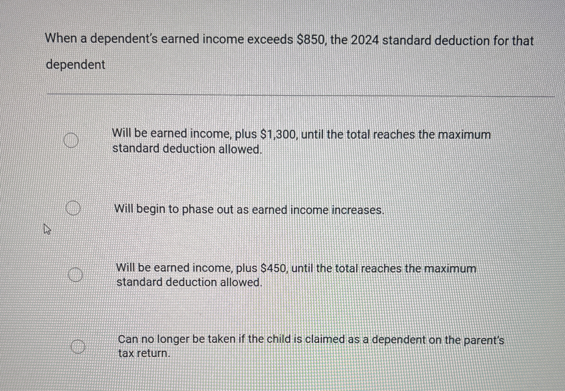 When a dependent's earned income exceeds $ 8 5 0