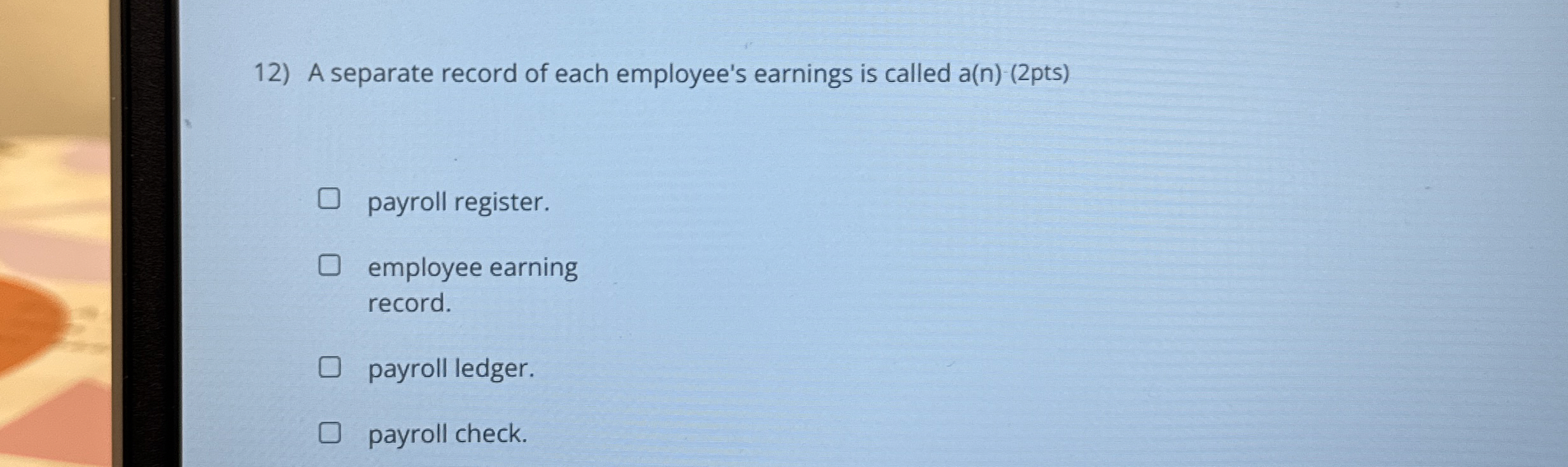 A separate record of each employee's earnings is