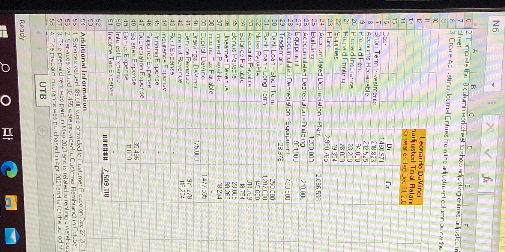 N6 X w sheet. 6 2. Complete the 10 column