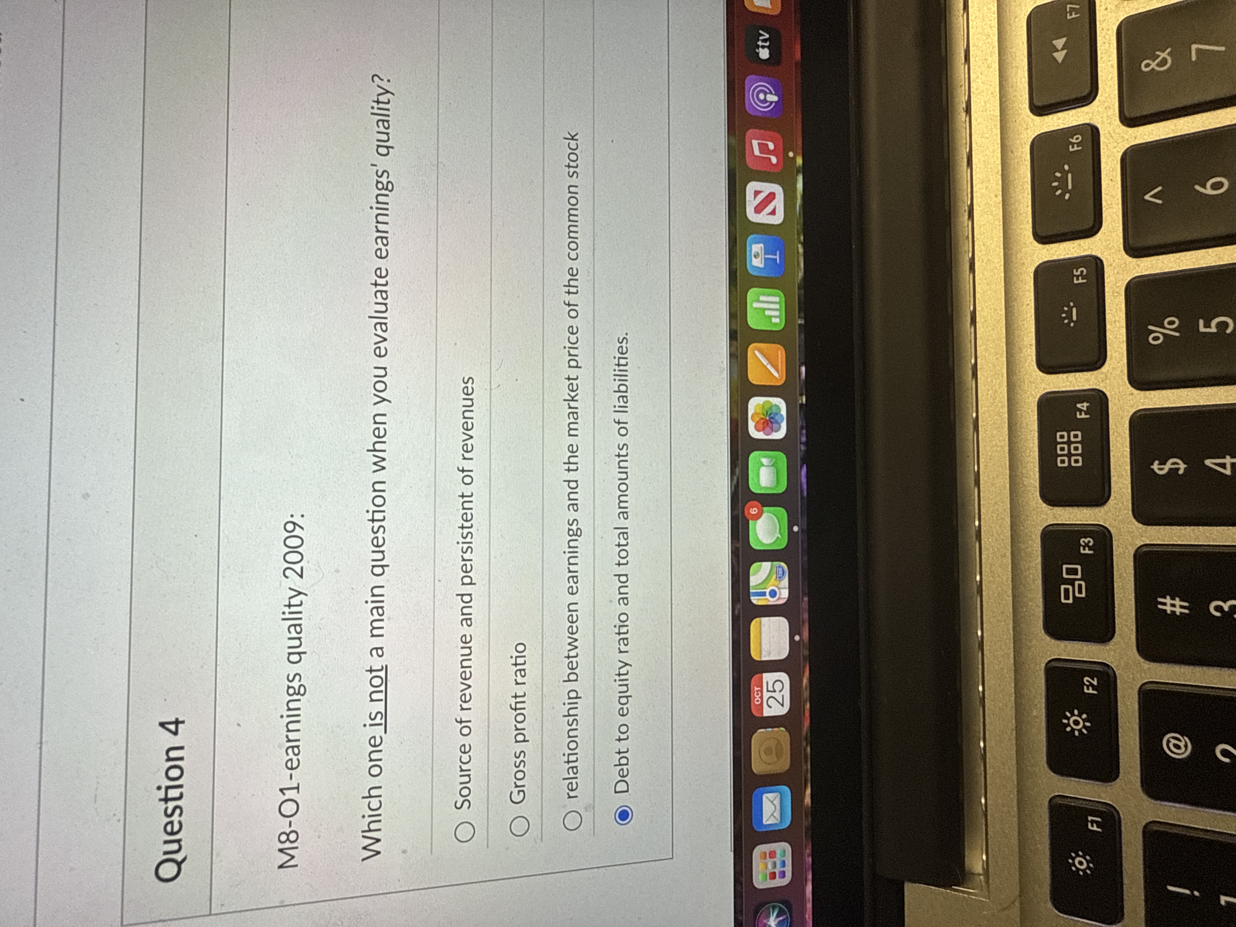 Question 4 M 8 - O 1 - earnings quality 2 0 0 9 :