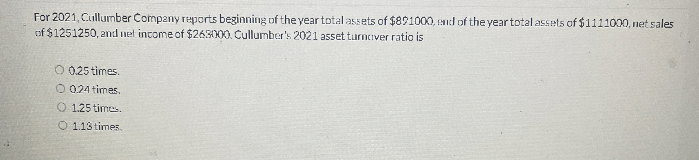 For 2 0 2 1 , Cullumber Company reports beginning