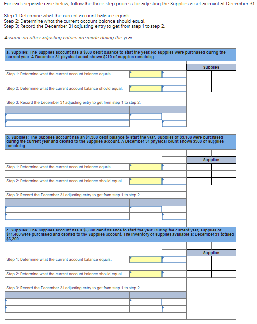 For each separate cose below, follow the three -