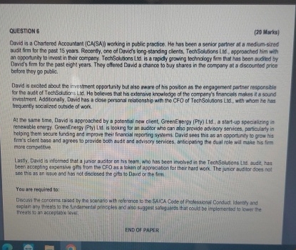 QUESTION 6 ( 2 0 Marks ) Dwid is a Chartered