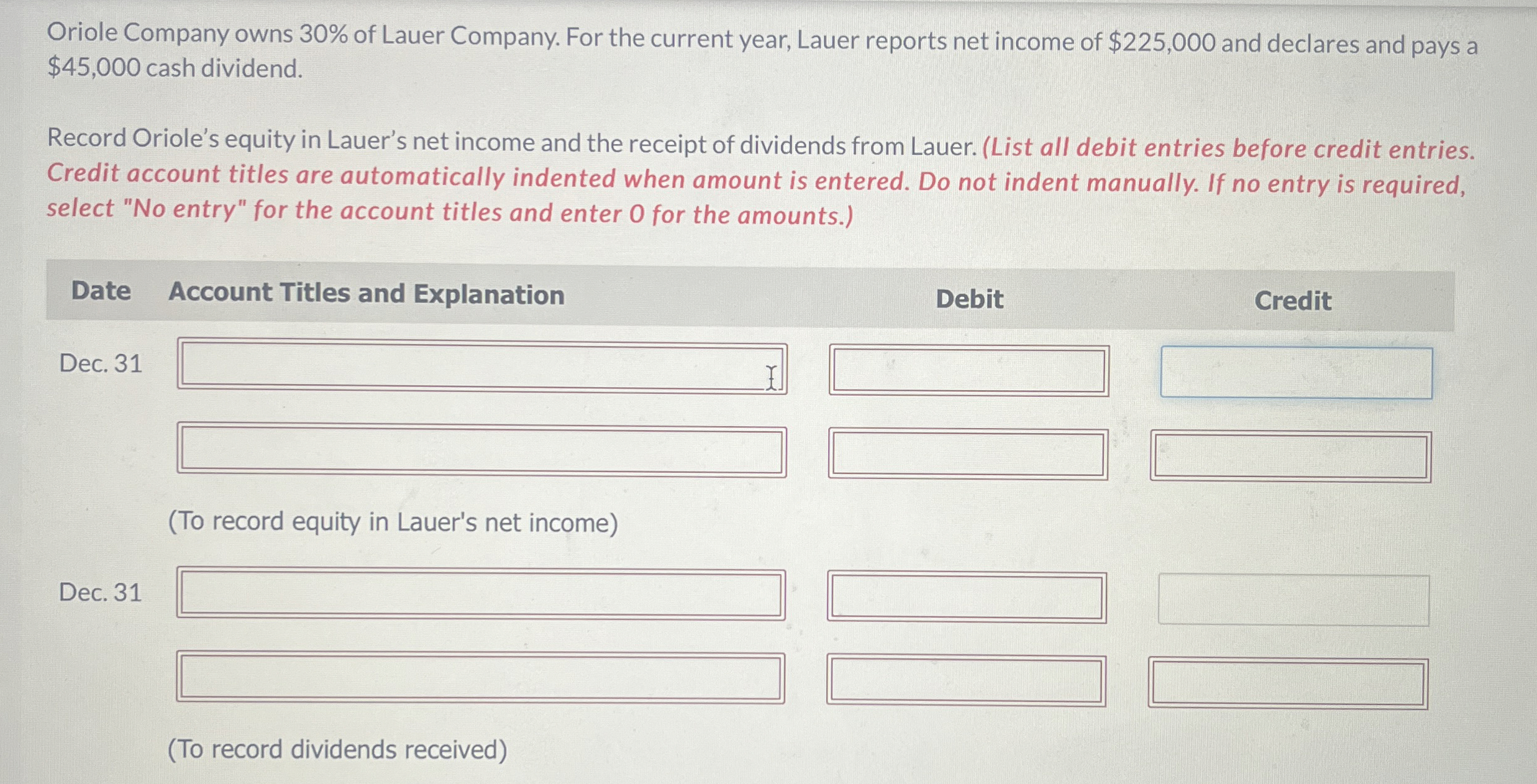 Oriole Company owns 3 0 % of Lauer Company. For
