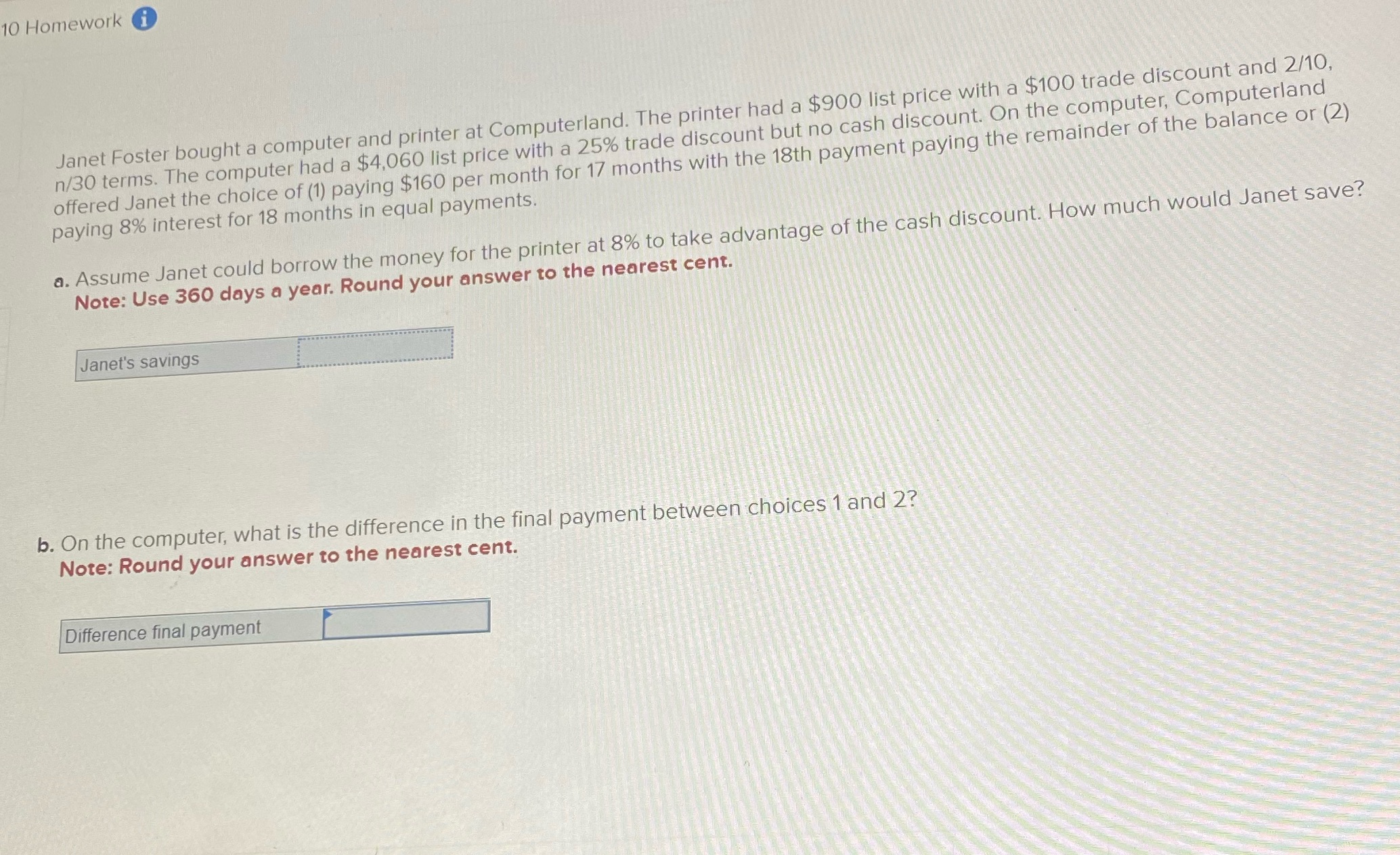 10 Homework i Janet Foster bought a computer and