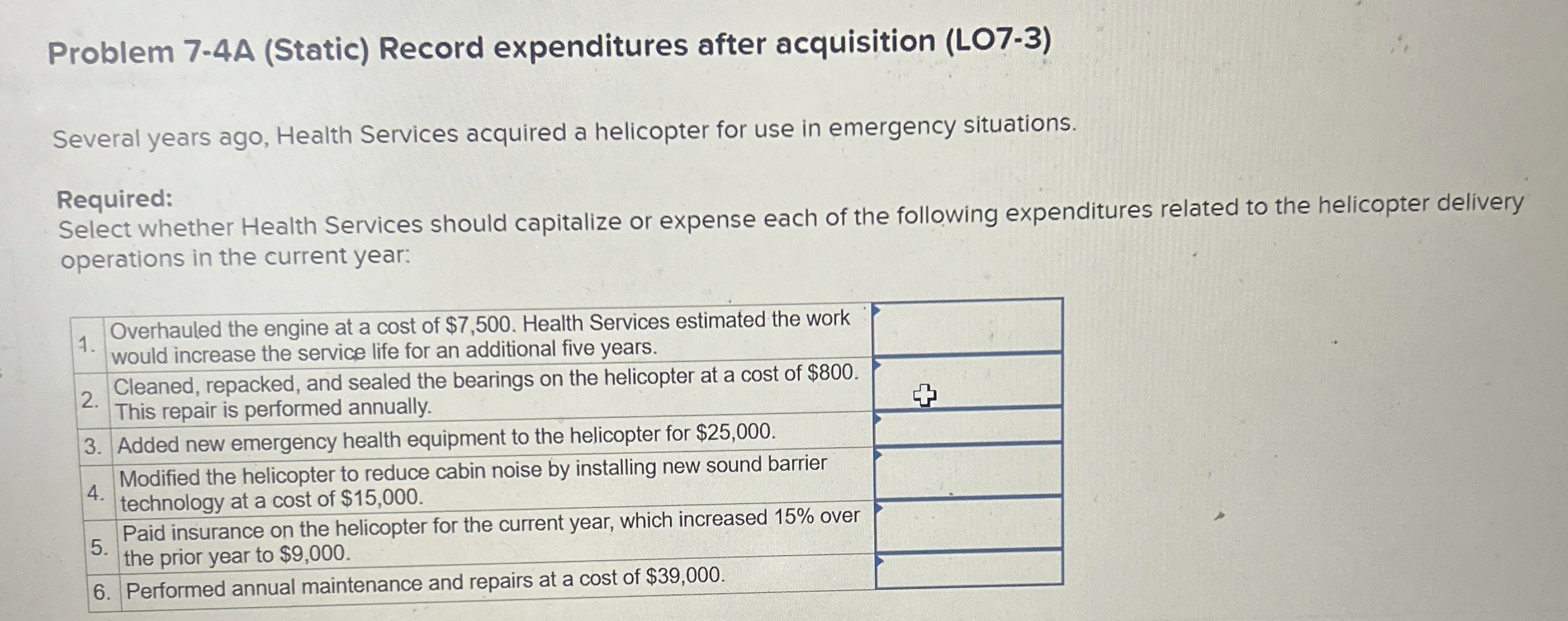 Problem 7 - 4 A ( Static ) Record expenditures