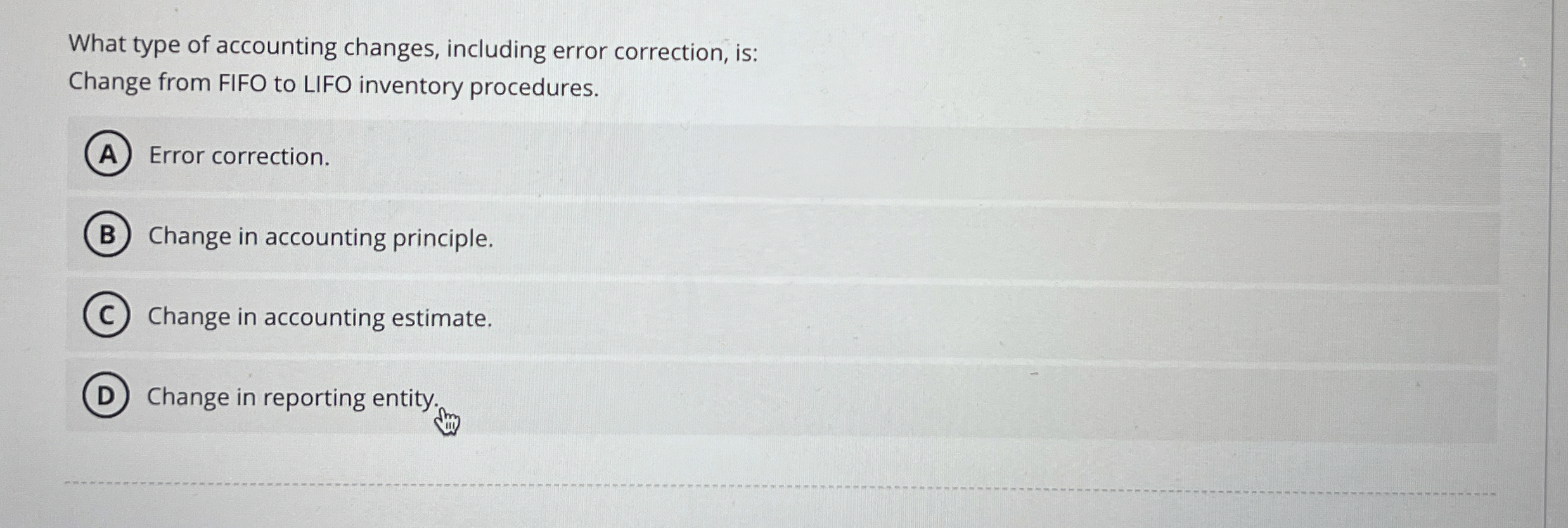 What type of accounting changes, including error