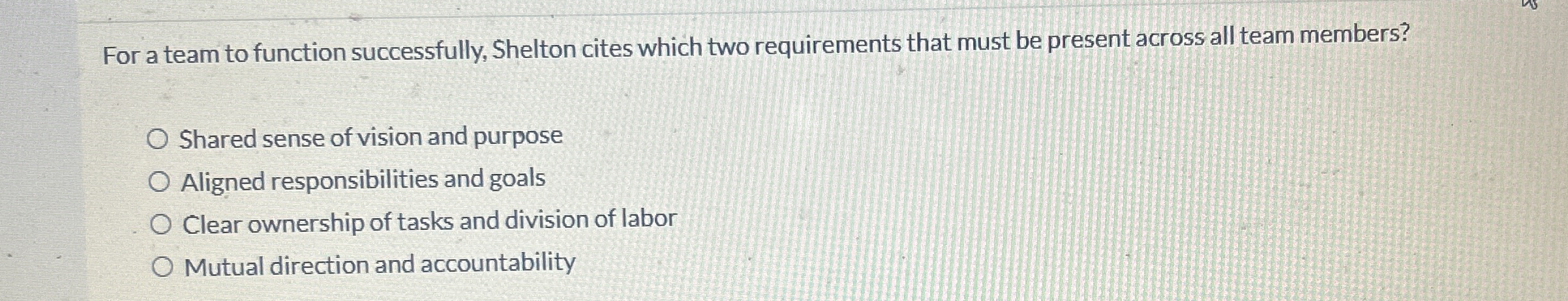 For a team to function successfully, Shelton