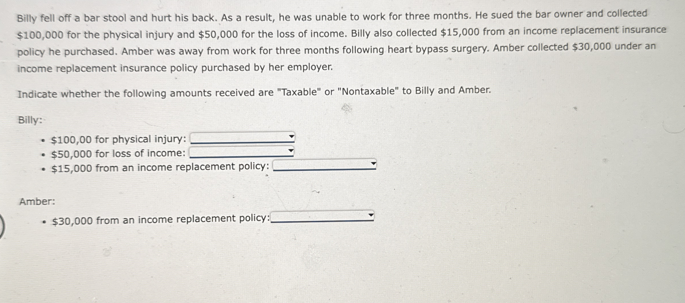 Billy fell off a bar stool and hurt his back. As