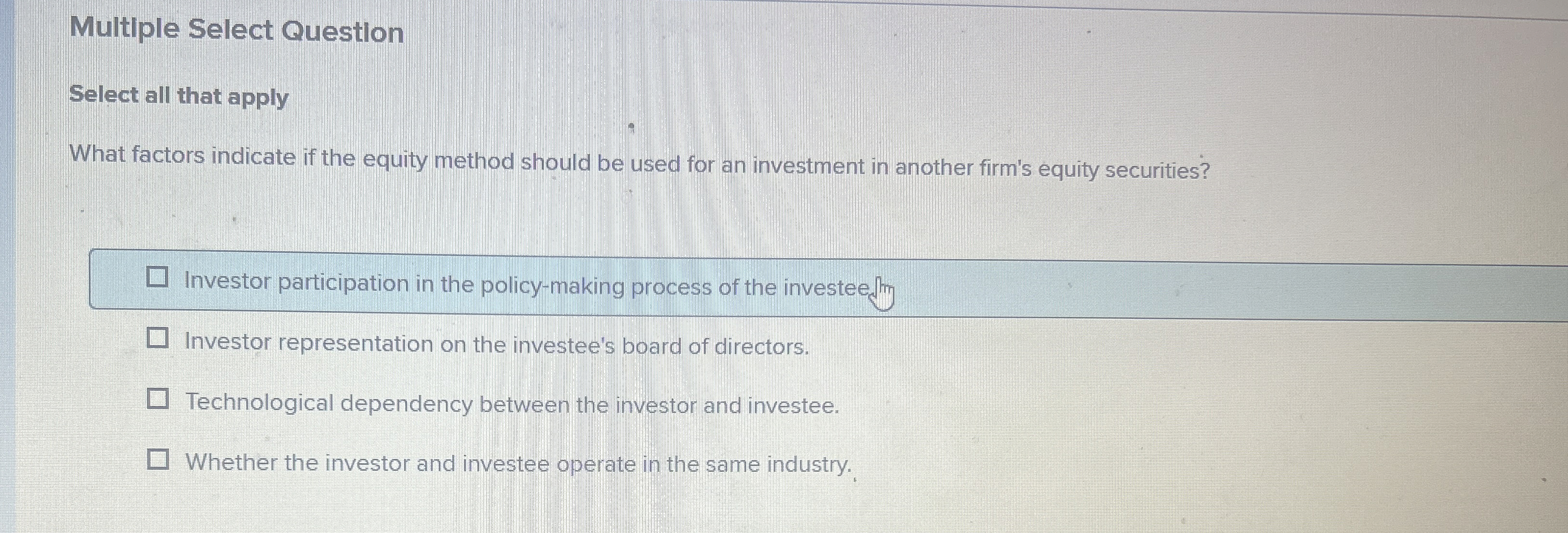 Multiple Select Question Select all that apply