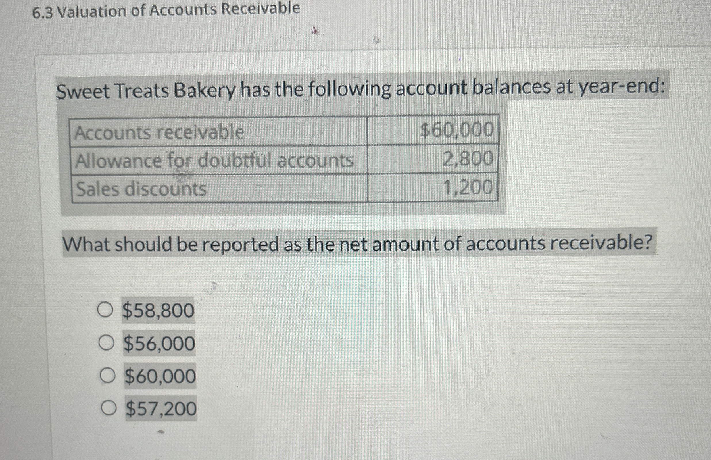 6 . 3 Valuation of Accounts Receivable Sweet