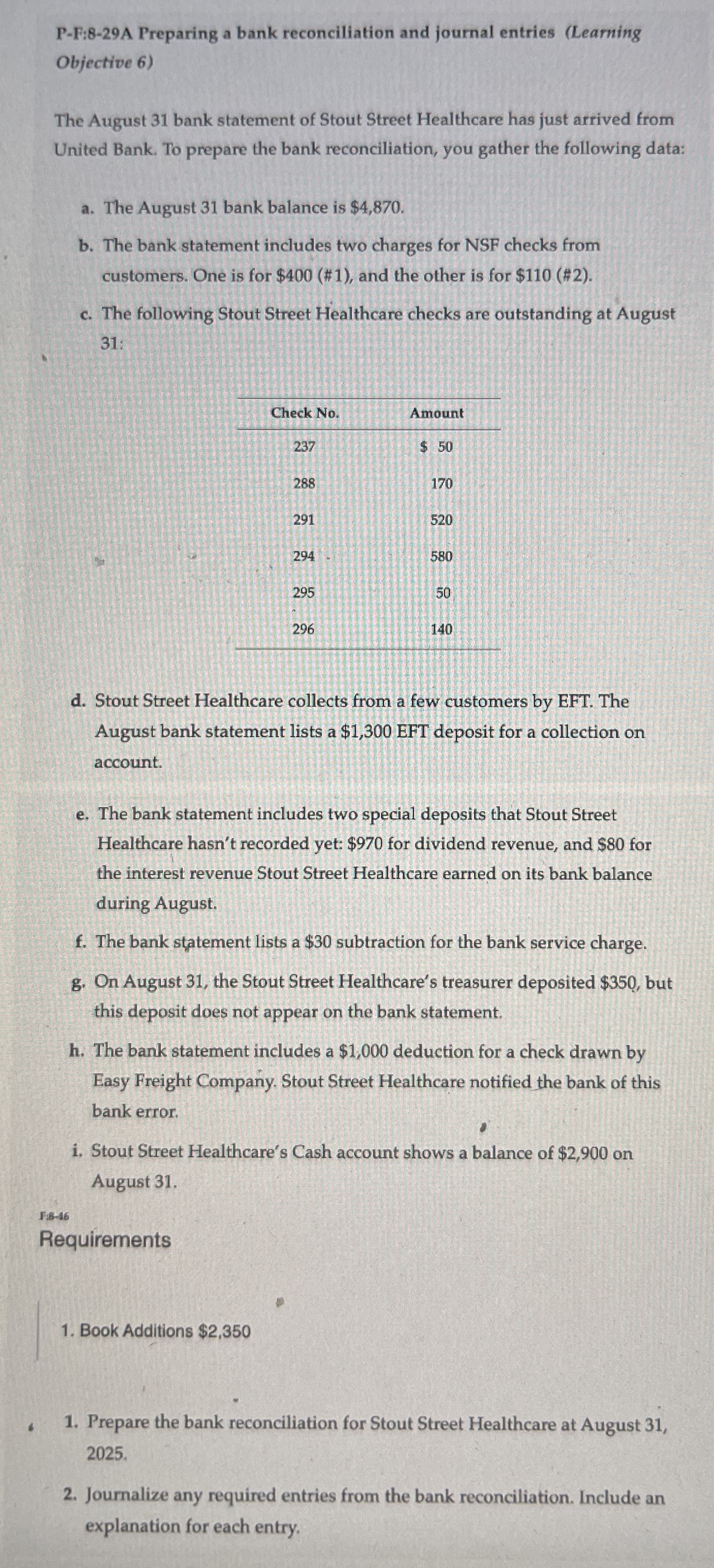 P - F: 8 - 2 9 A Preparing a bank reconciliation