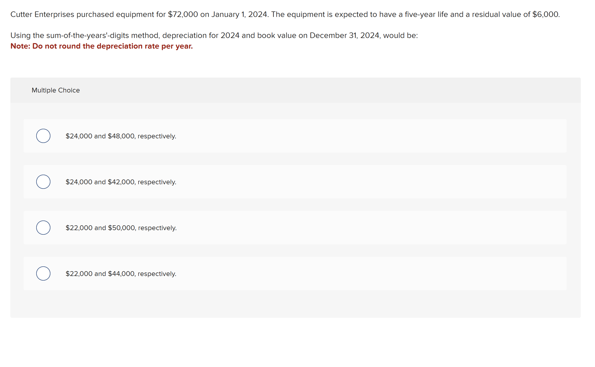 Cutter Enterprises purchased equipment for $ 7 2
