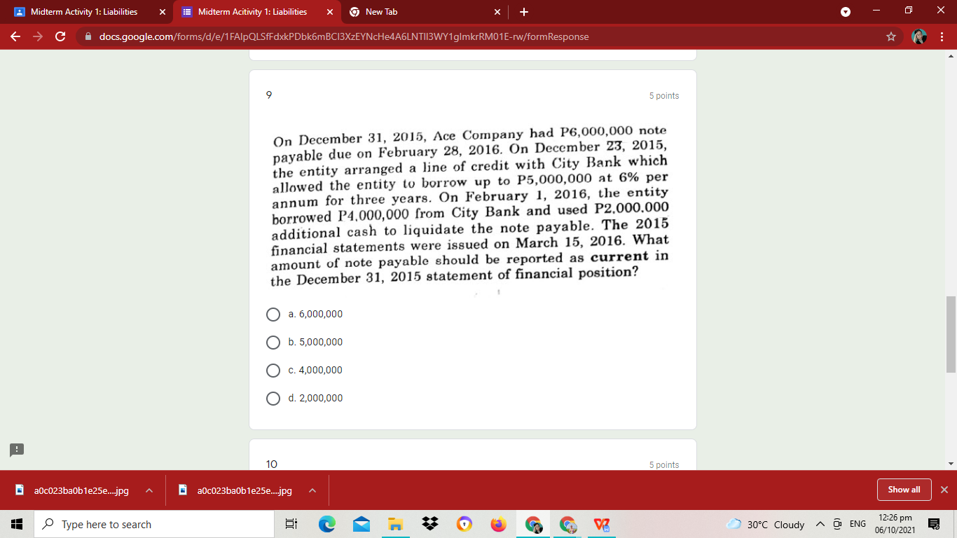 Midterm Activity 1: Liabilities X # Midterm
