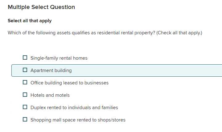 Multiple Select Question Select all that apply