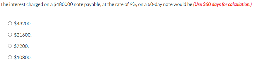 The interest charged on a $ 4 8 0 0 0 0 note