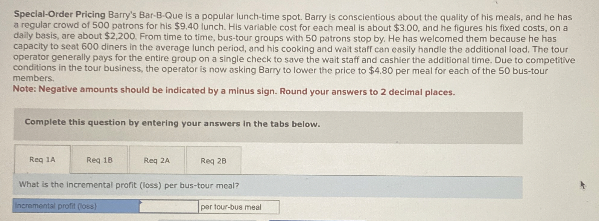 Special - Order Pricing Barry's Bar - B - Que is