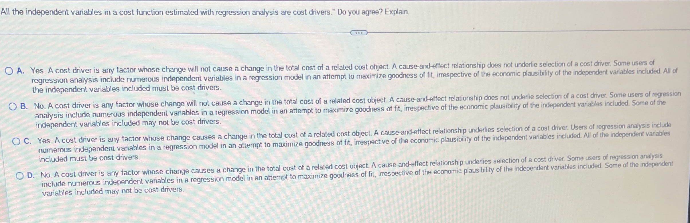 All the independent variables in a cost function