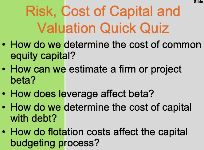 Slide Risk, Cost of Capital and Valuation Quick
