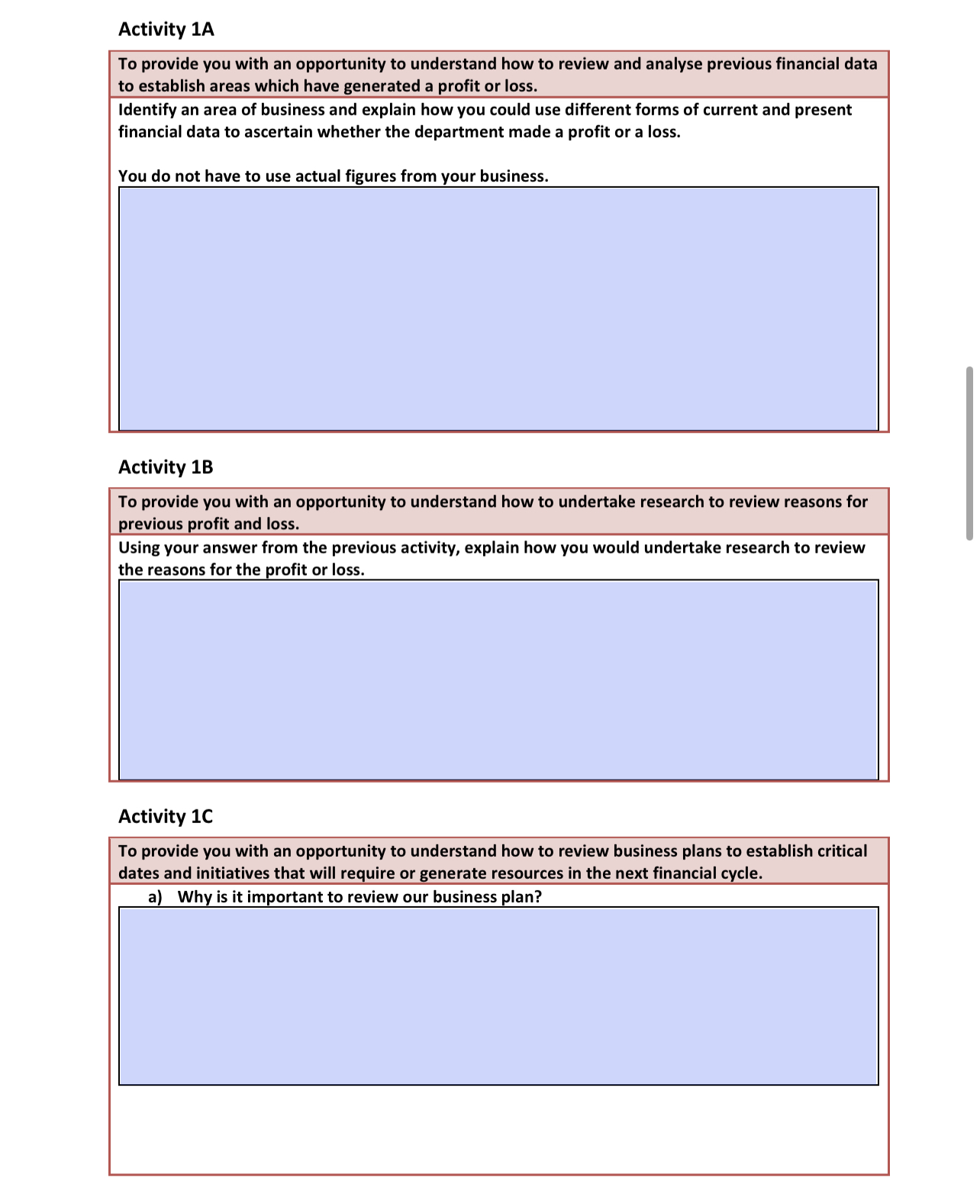 Activity 1A To provide you with an opportunity to