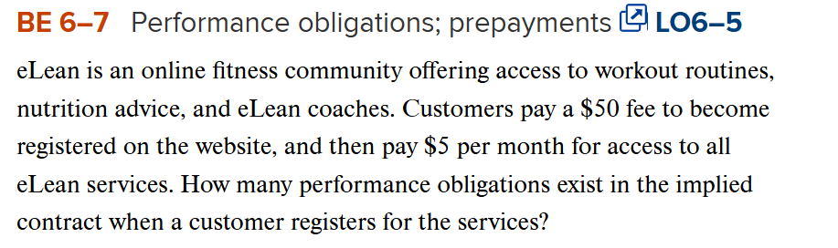 BE 6 - 7 Performance obligations; prepayments LO