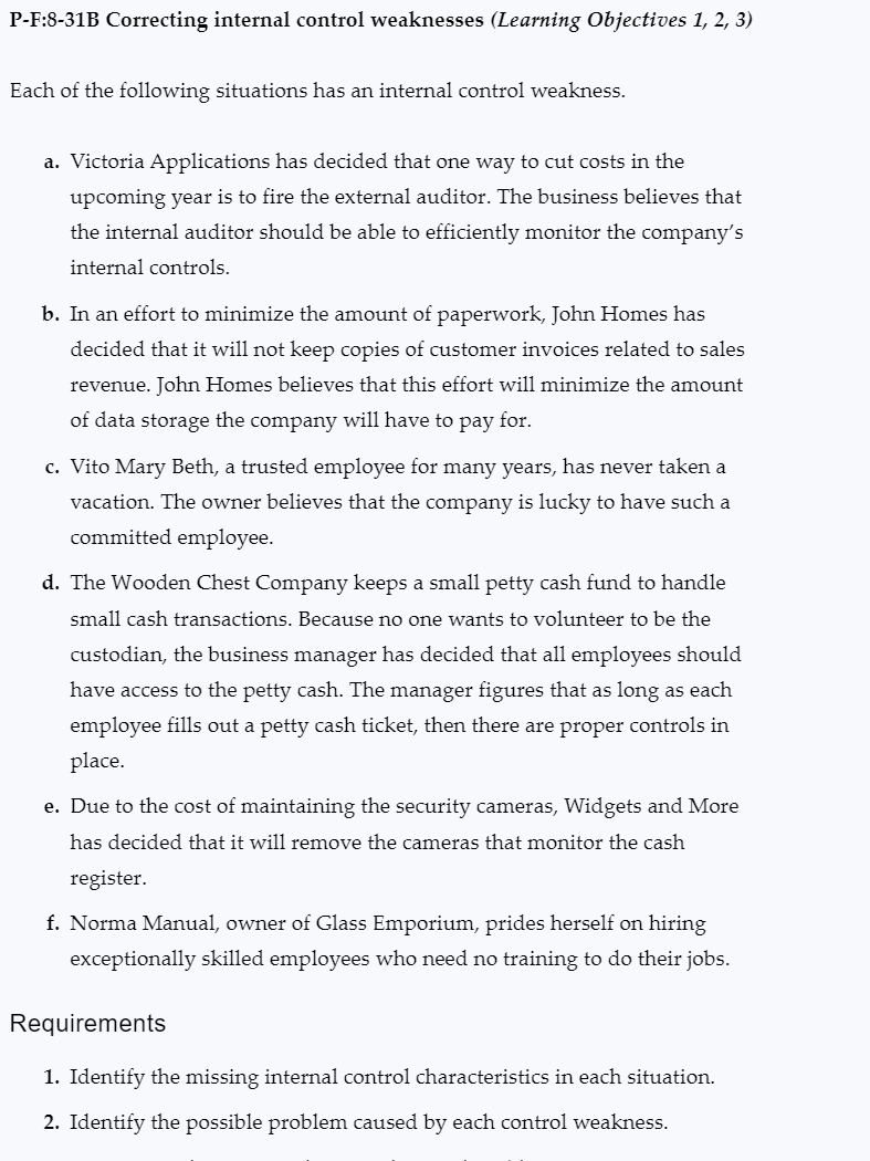 P - F: 8 - 3 1 B Correcting internal control