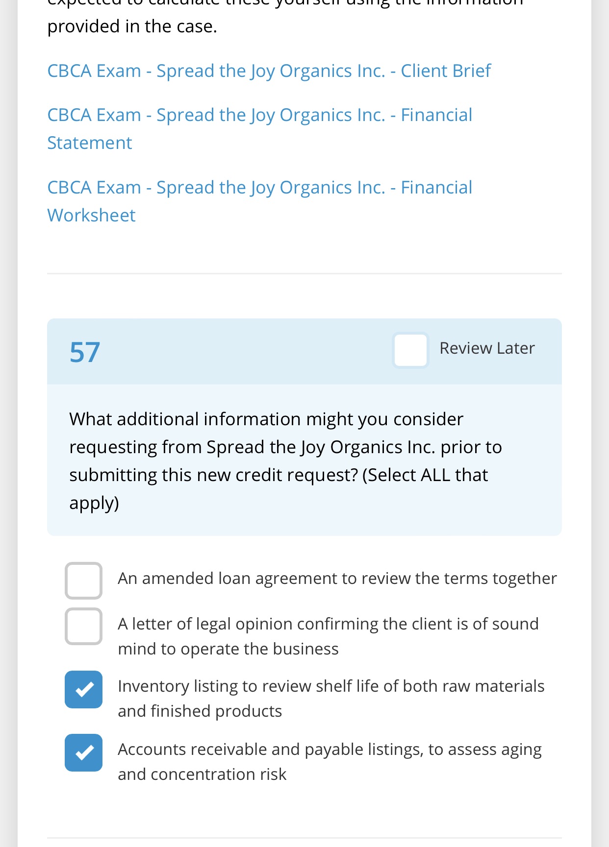 Attached docs provided in the case. CBCA Exam -