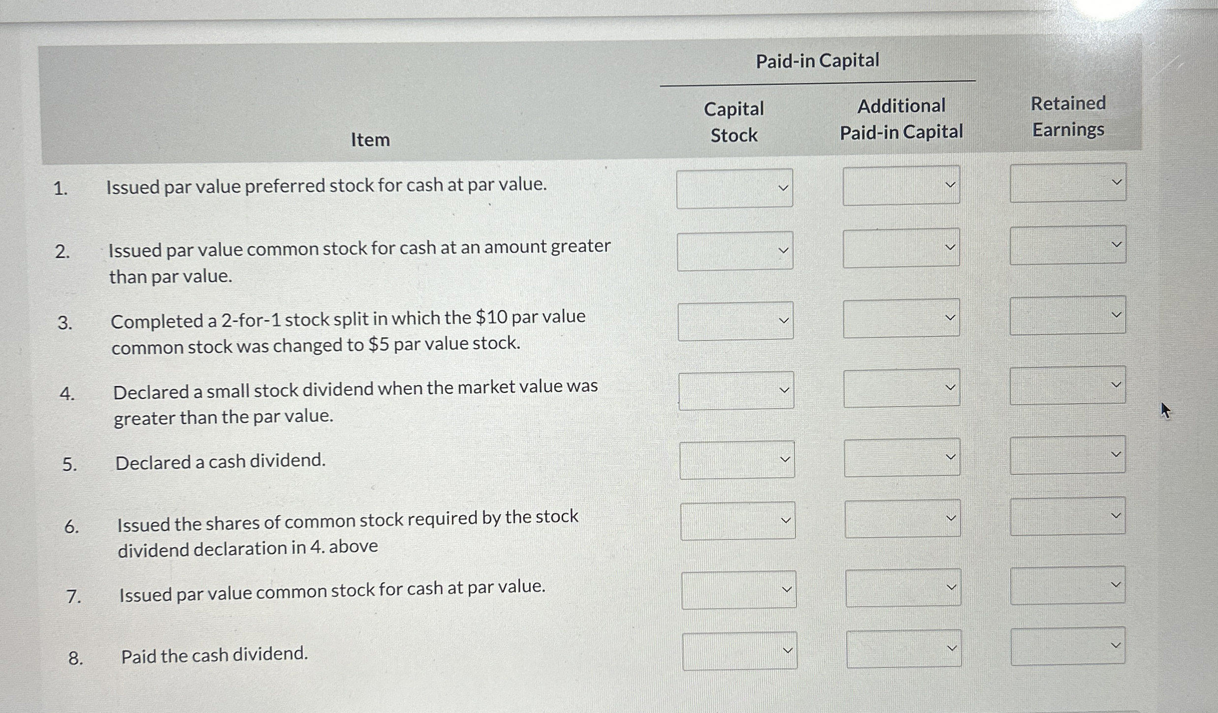 \ table [ [ , Paid - in Capital, ] , [ Item , \