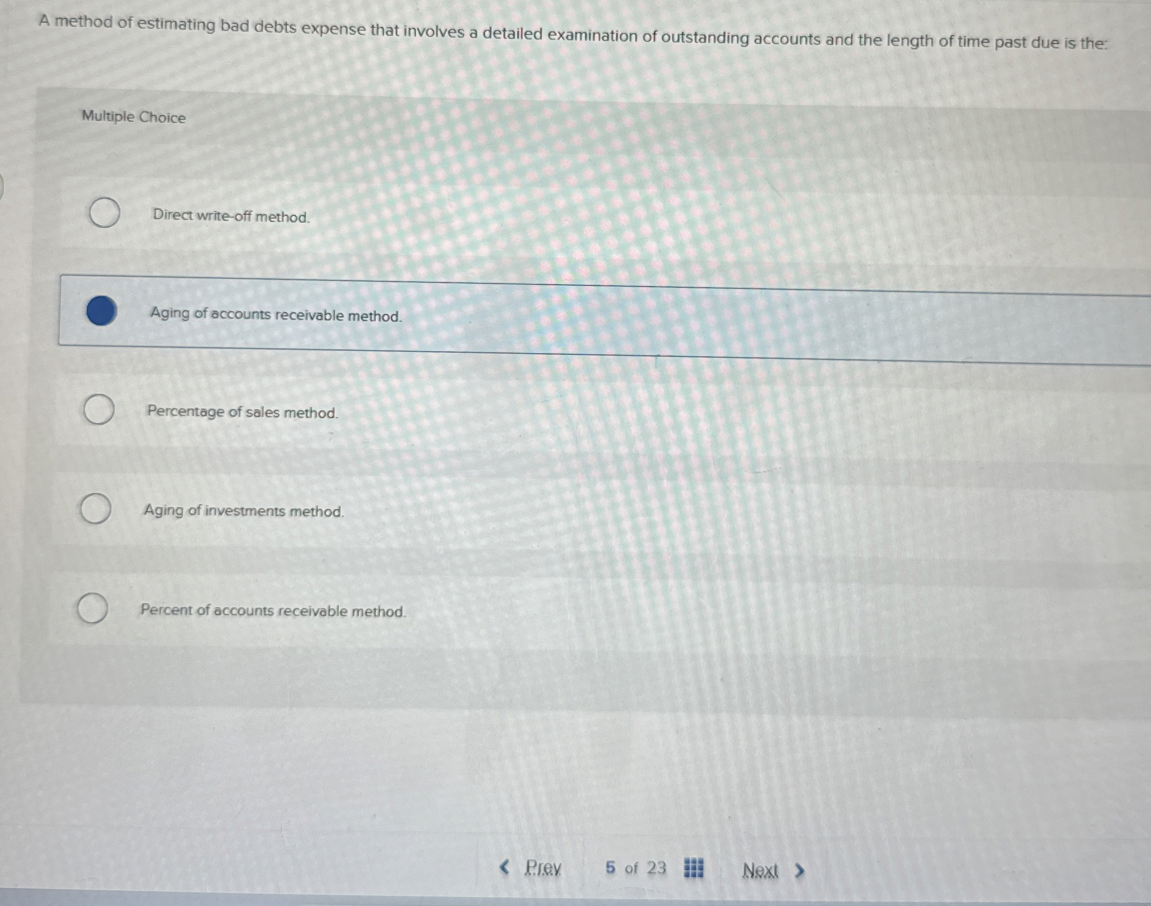 A method of estimating bad debts expense that