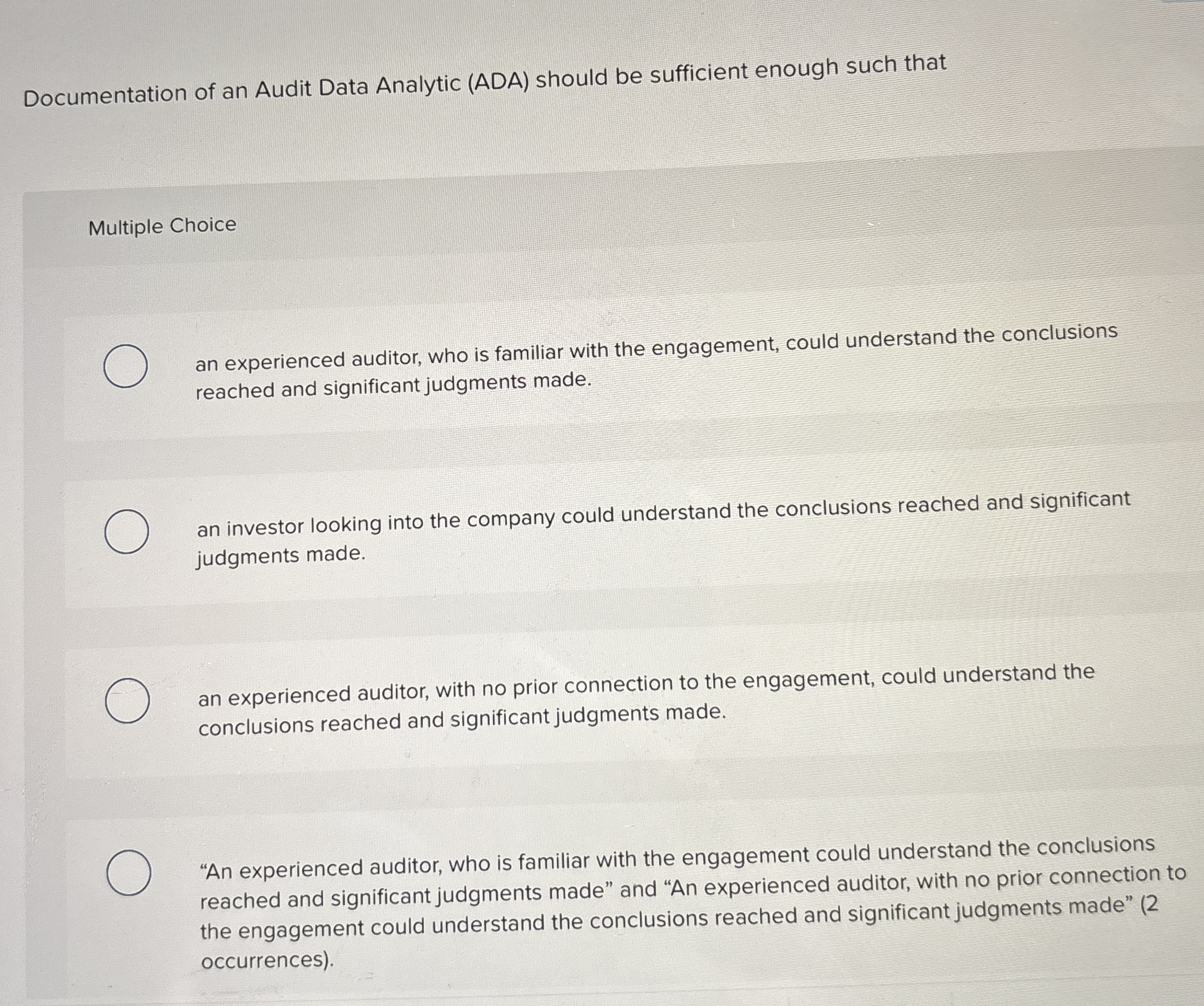 Documentation of an Audit Data Analytic ( ADA )