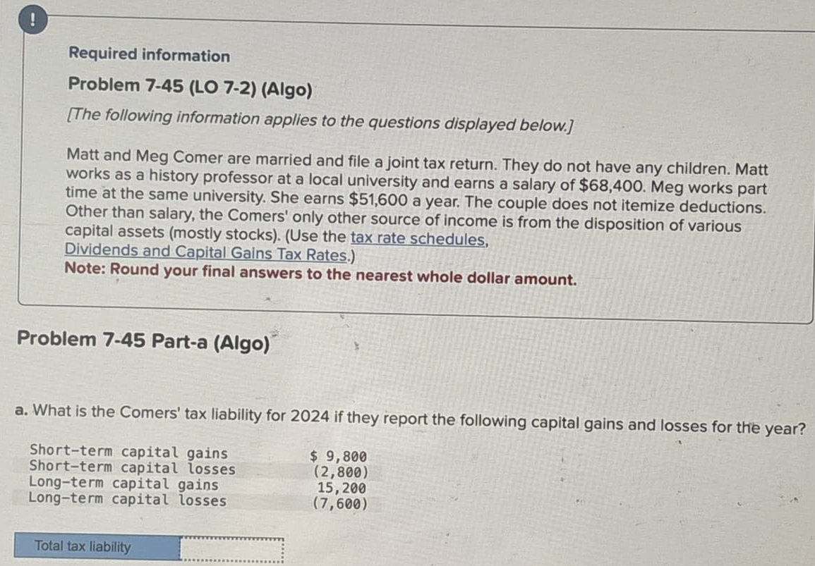 ! Required information Problem 7 - 4 5 ( LO 7 - 2