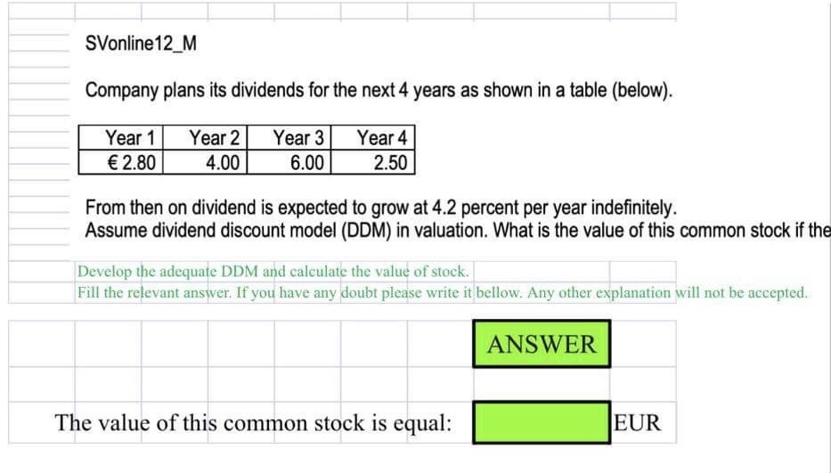if the cost of equity is 15% SVonline 12_M