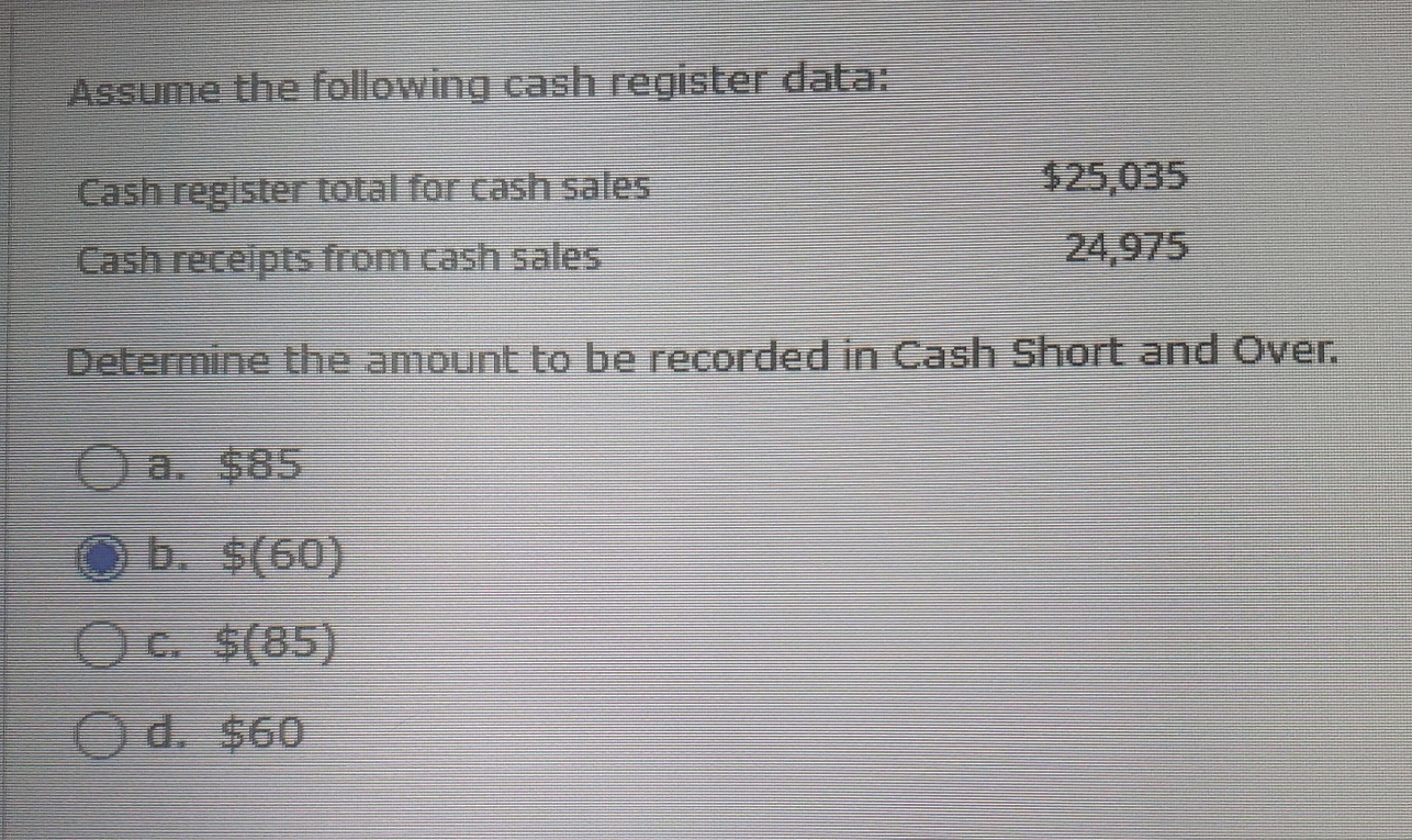 Assume the following cash register data: \ table