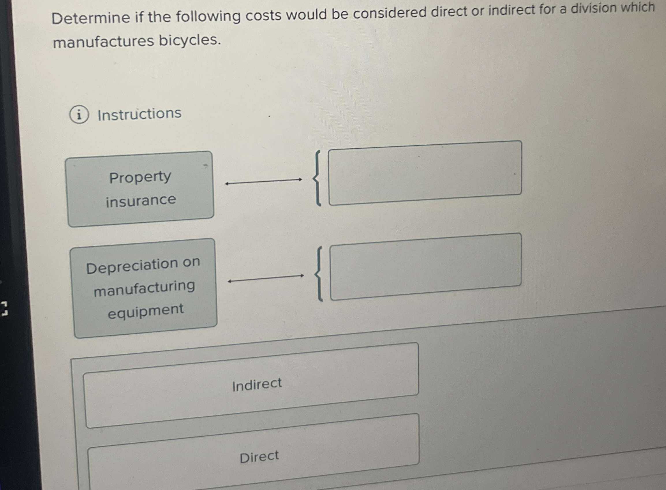 Determine if the following costs would be