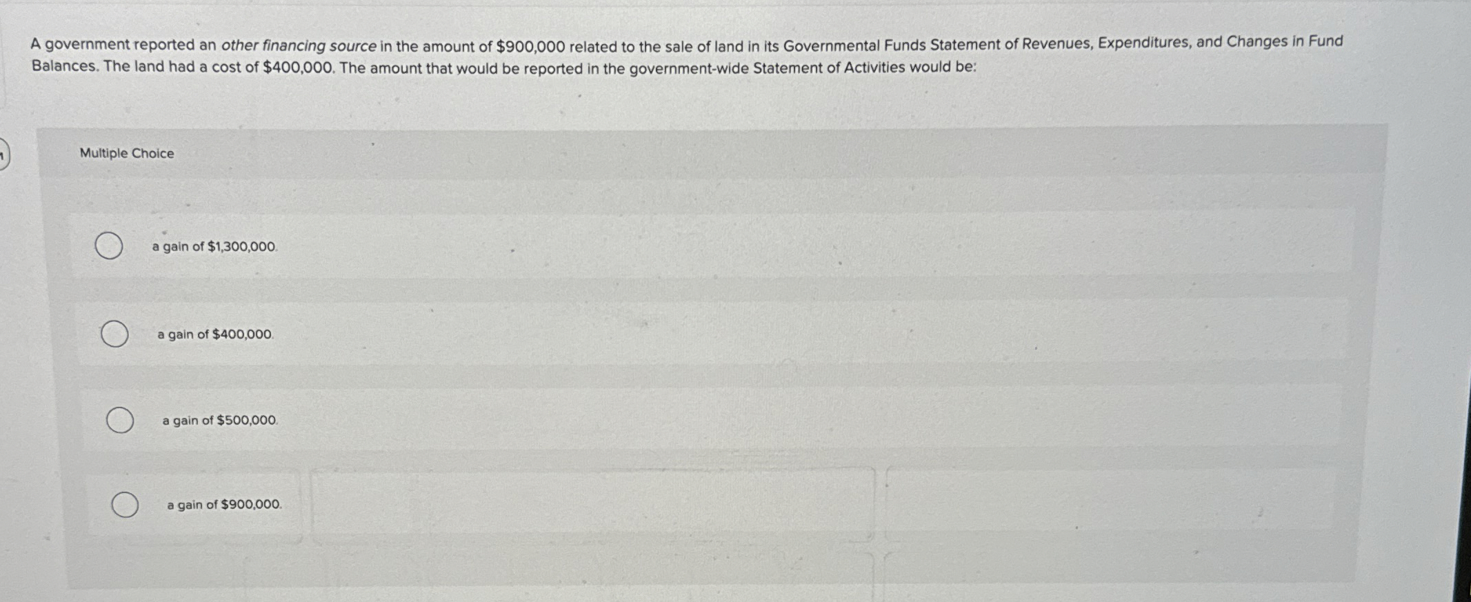 A government reported an other financing source